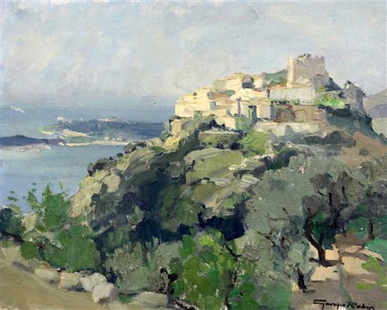 § Georges Charles Robin (French, 1903-2003) Panorama sur Eze et le Cap dAil, 13 x 16in.